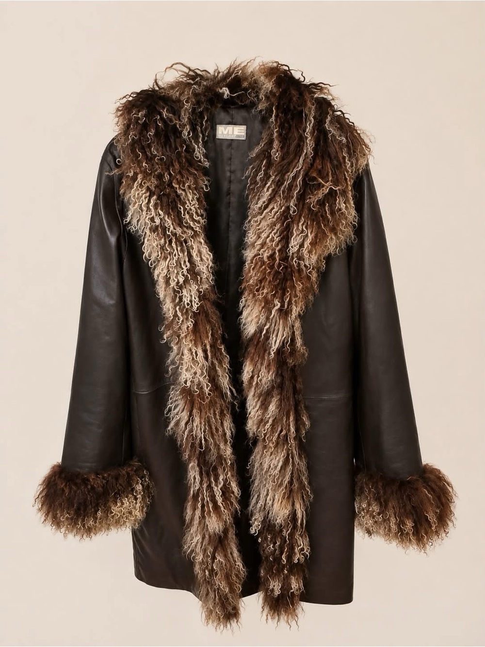 ME Makeover Essentials Dark Brown Leather Jacket with Brown and Cream Fur Trim